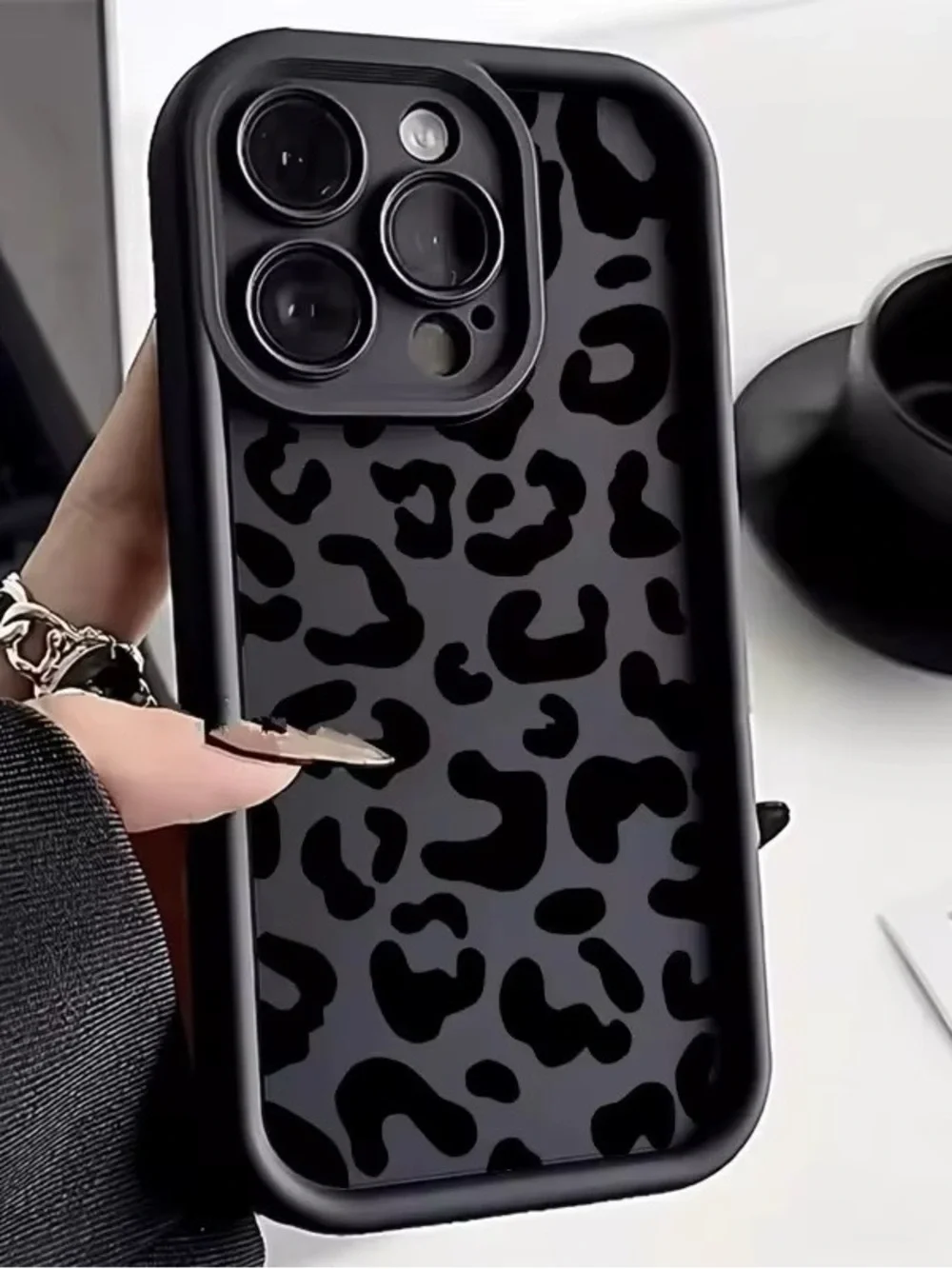 Black Leopard Print Protective Phone Case for iPhone - Sleek Black Design